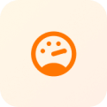 An orange square icon featuring a distressed facial expression with three dots representing eyes and a curved line for a mouth.